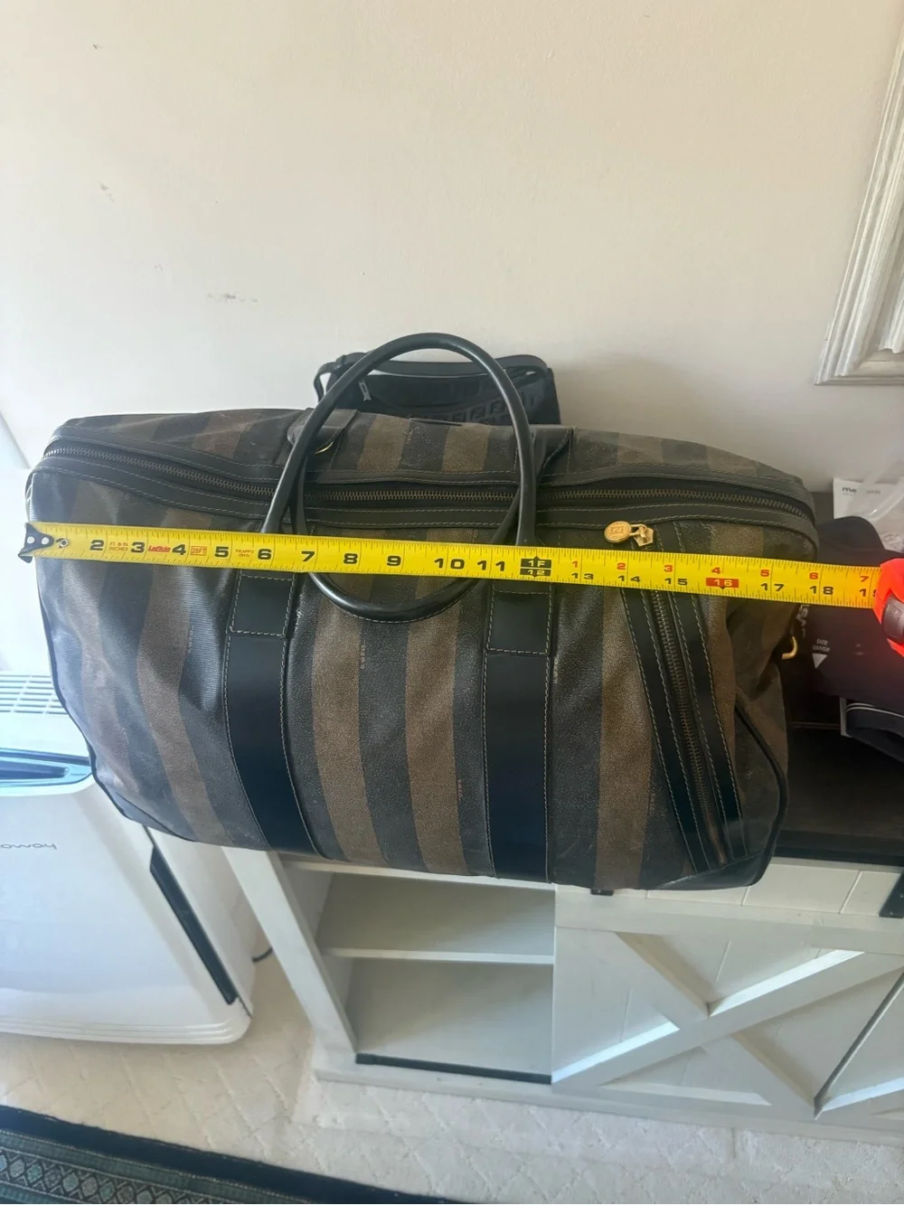 Fendi Striped Pequin Canvas /w Black Leather Duffel Bag